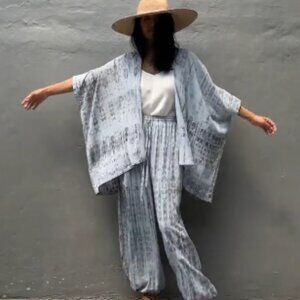 STYLE PARK KIMONO SET with BELT & BAG in FRENCH COURT BLUE / GRAY - ONE SIZE